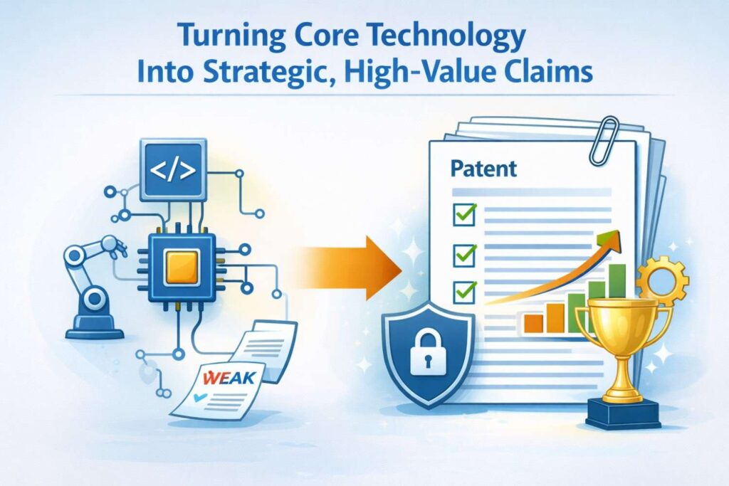 When drafting claims, the goal is to capture the engine, not the paint. If you only protect surface details, competitors can repaint and move on.