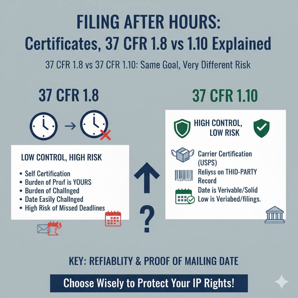 The rule allows certain papers to be treated as filed on the date you sent them, not the date the office actually received them. That sounds generous. It sounds founder-friendly. But the trust is conditional.