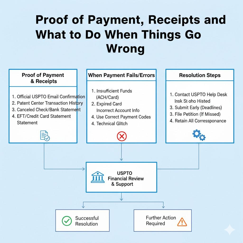 Patent Center generates its own confirmation records after a payment is correctly matched to a filing. If you only save a credit card statement or bank notice, you are missing the most important piece.