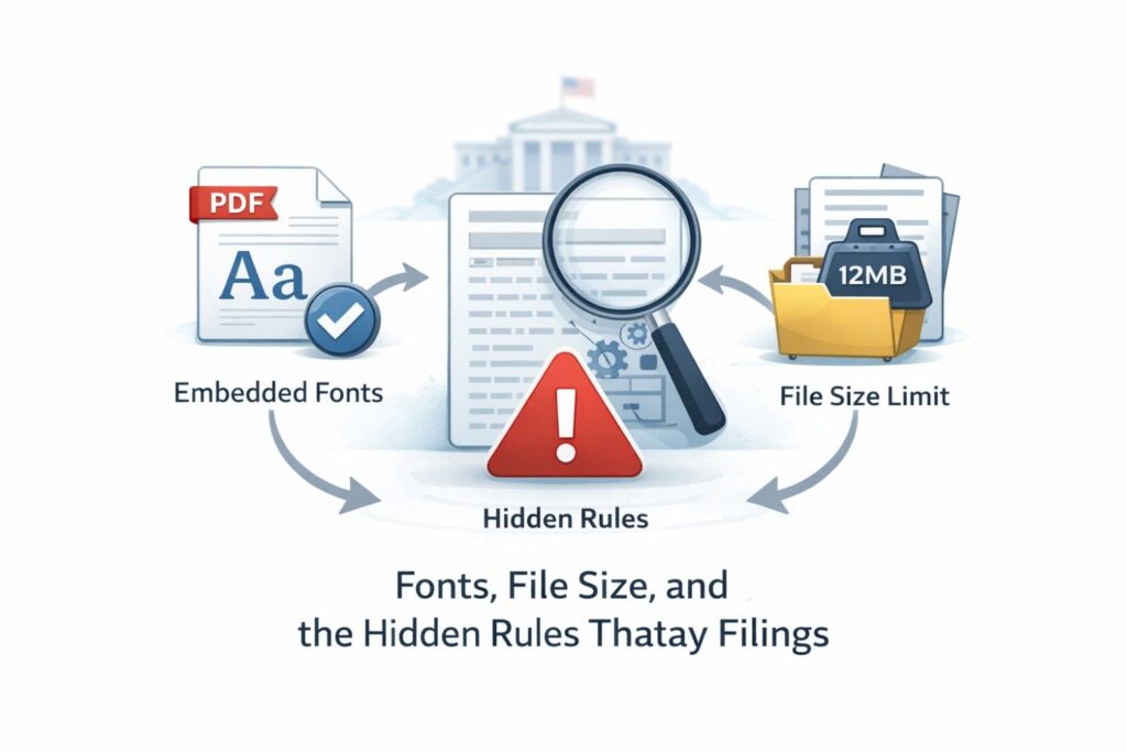 The USPTO blocks this by allowing only safe, standard fonts that behave the same everywhere. This is not about style. It is about certainty.