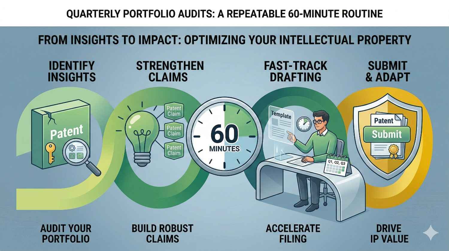 Run a 60-minute quarterly patent audit. A simple, repeatable routine to keep your portfolio lean and valuable.