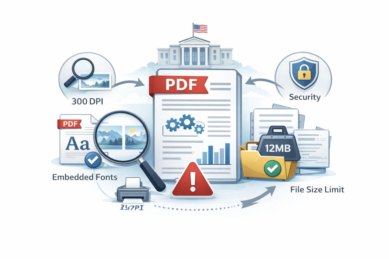 Avoid USPTO rejections by learning exact PDF rules for DPI, fonts, margins, and file size when e-filing through Patent Center.