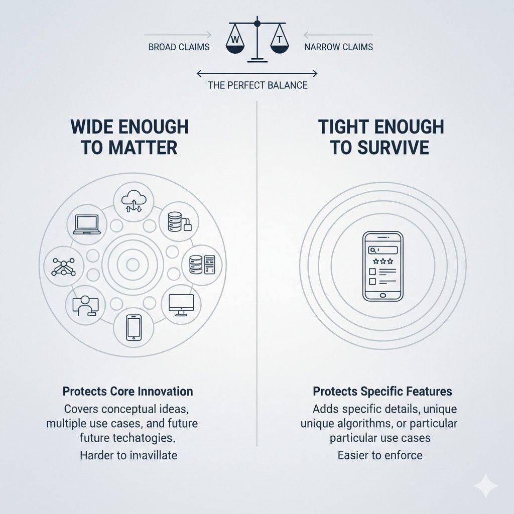 You can write about exact code behavior, system modules, data flows, or high-level functional logic. The challenge is choosing the level that matches the invention.