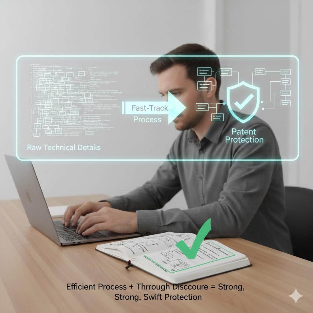 PowerPatent is built around this idea. You input your invention details in a guided way. The platform organizes them. Real patent attorneys then transform that structured input into a strong draft.