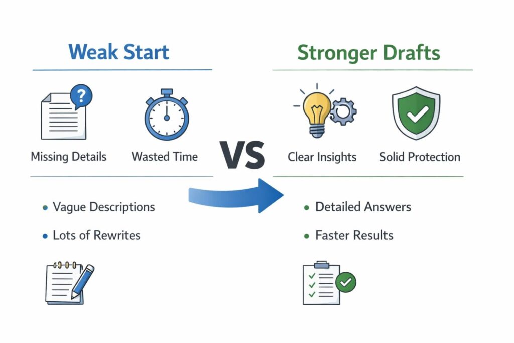 If you want better patent drafts, do not start by looking at legal templates. Start by upgrading the questions you are asked.