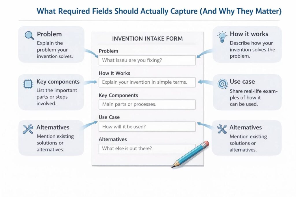 Your intake should require a focused explanation of the real-world problem. Not a feature description. Not a product pitch. A clear statement of what was broken or limited before this invention existed.