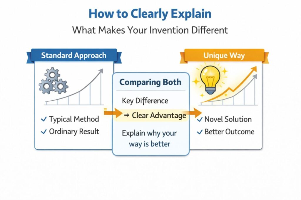 By placing your invention right next to the traditional method, you make the difference clear without trying too hard.