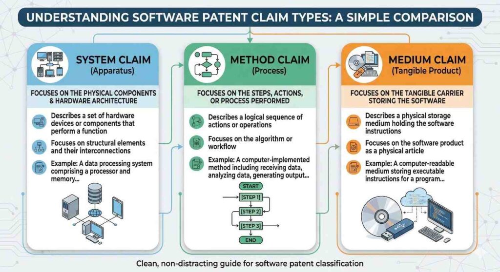 Imagine a fraud detection platform. A system claim might describe a data intake module, a scoring engine, a rules engine, and a notification component that work together to flag risky activity.