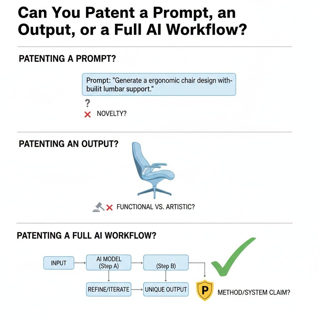 Then ask how that output is formed. If it depends on structured prompting, retrieval choices, scoring, filtering, transformation, or threshold-based routing, there may be strong claim material in that path.