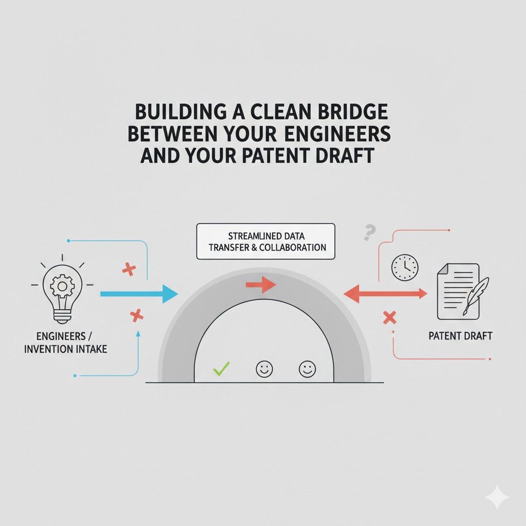 Encourage engineers to link to internal documents when describing the invention. A structured drafting platform can use those references to ensure nothing critical is overlooked.