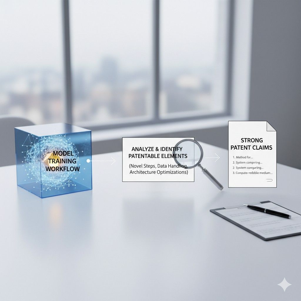 When shaping claims, think about the family of methods that share the same core idea. If your current workflow scores samples using one metric, ask whether other scoring methods could still express the same invention. If your current system triggers retraining based on one threshold, ask whether other trigger types would still fit the same concept.