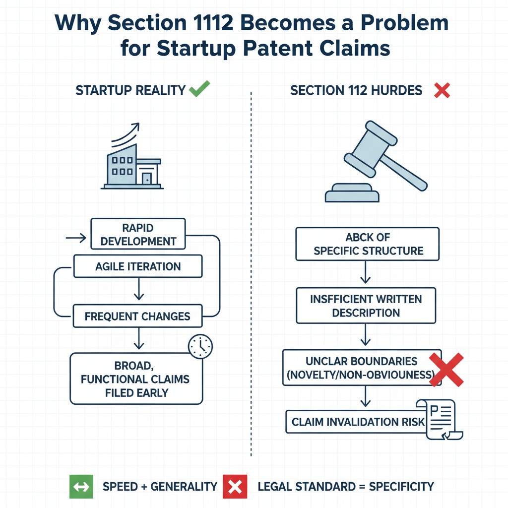 For startups, avoiding Section 112 trouble is not just about clearing examination. It is about creating a patent asset that can support the company in real business moments.