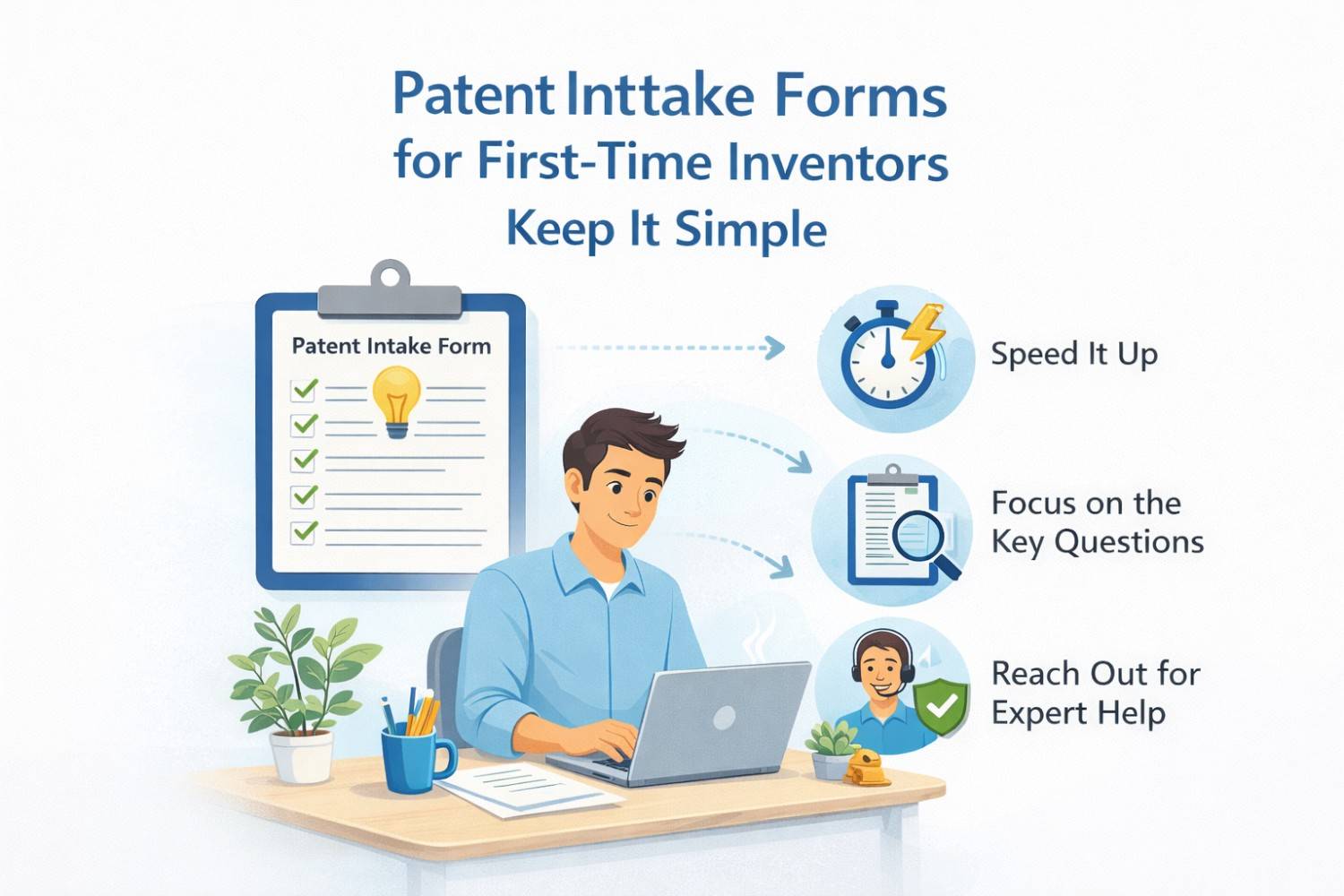 See how to design patent intake forms for first-time inventors that are simple, clear, and easy to complete