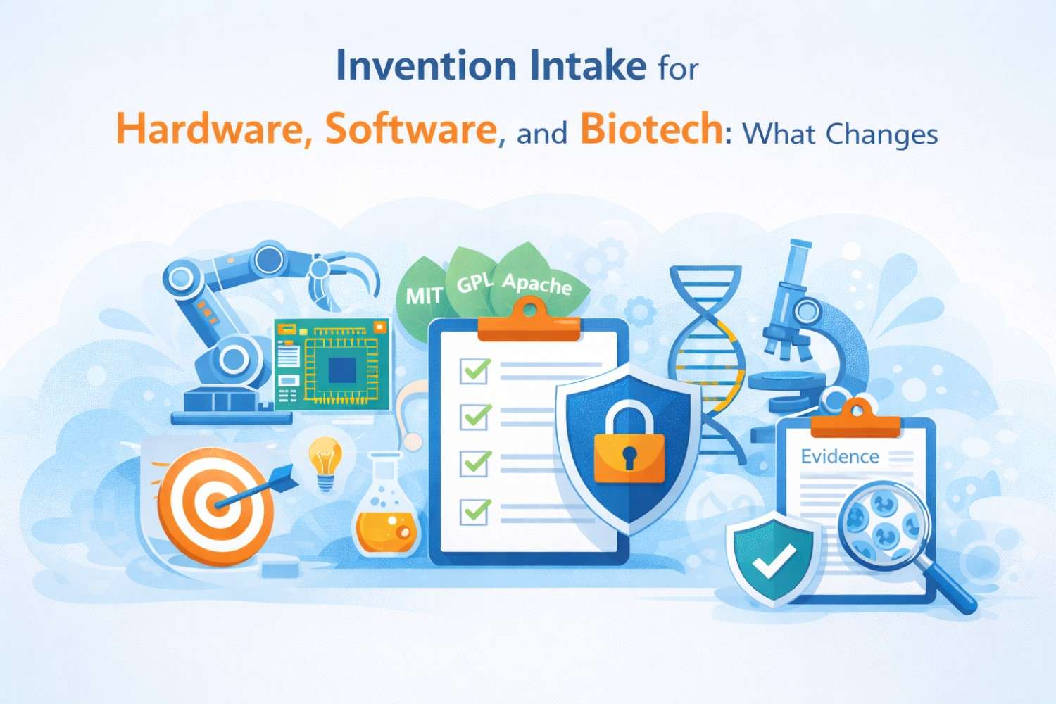 Understand how invention intake differs for hardware, software, and biotech—and how to tailor your forms for each.