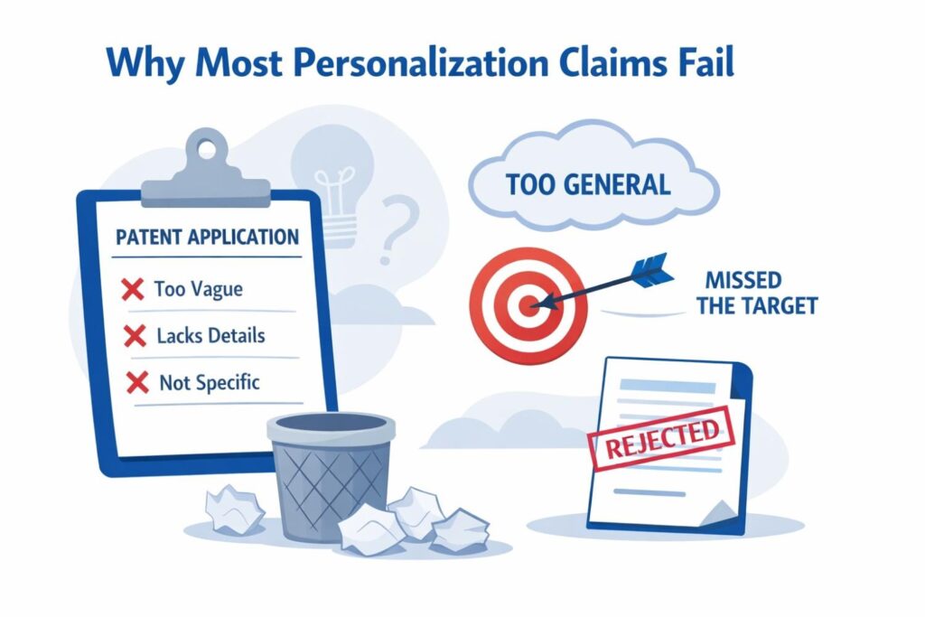 A claim fails when it stays trapped in business language. Words like relevance, fit, preference, customization, and engagement may describe value, but they do not explain the technical move.