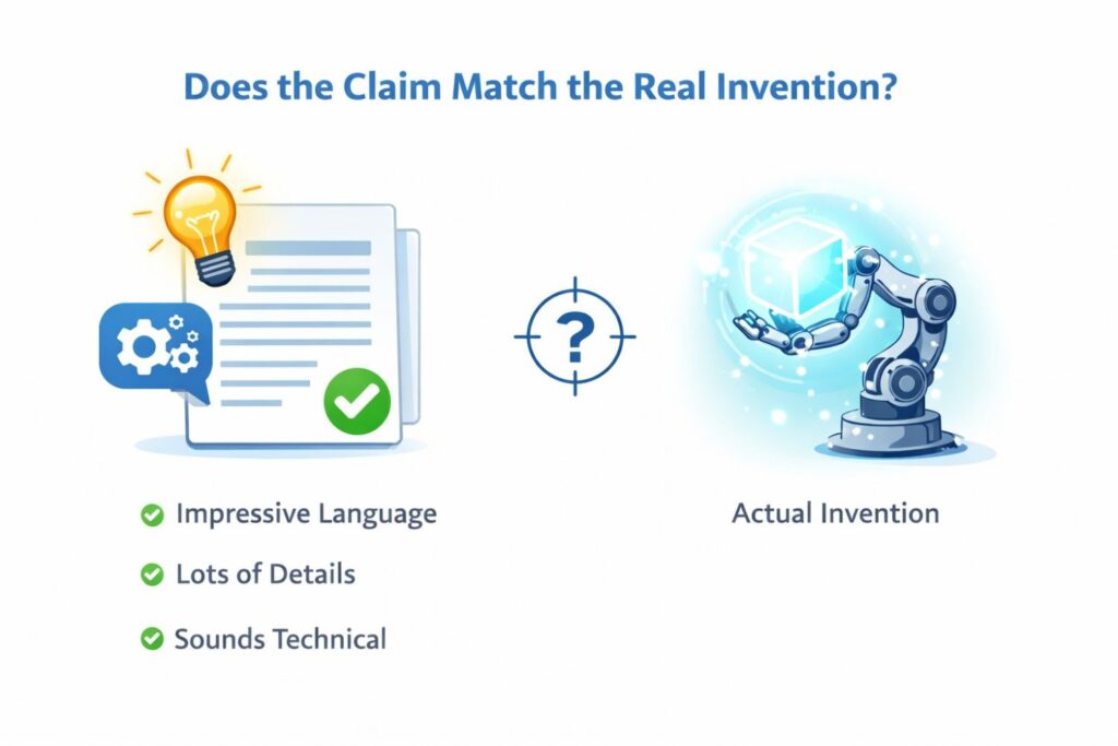 If the claim does not clearly point to the thing that was hardest to figure out, it may be claiming the wrong thing.