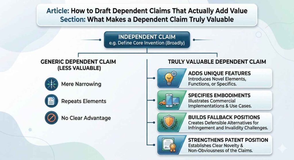 If the invention matters because it cuts processing load, reduces human effort, improves precision, shortens setup time, or makes deployment easier, then the dependent claims should often reflect those same sources of value.