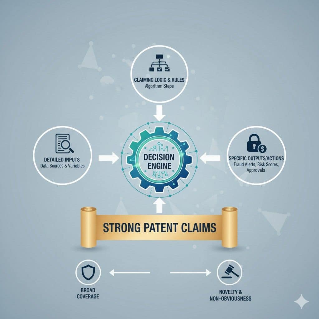 When you draft claims around your decision engine, you want to show that the engine controls a later system action in a concrete way.