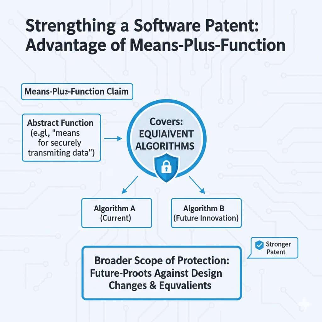 Means-plus-function language can strengthen a patent when it helps frame claims around that moat.