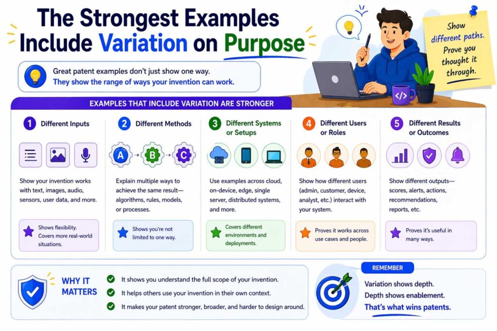 Variation is one of the secret weapons in patent writing.