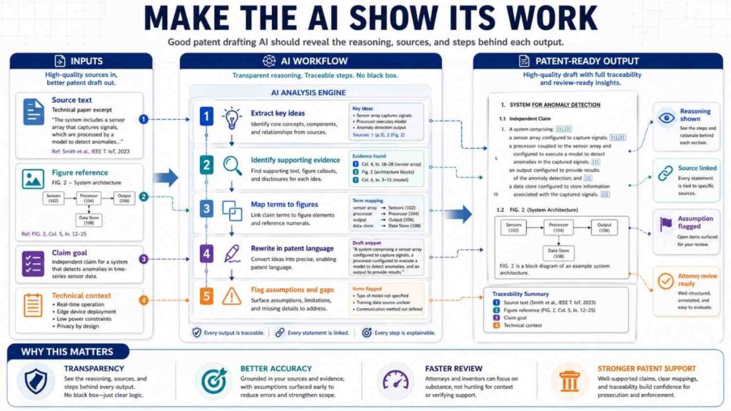 When using AI for patent descriptions, do not accept a polished draft right away.