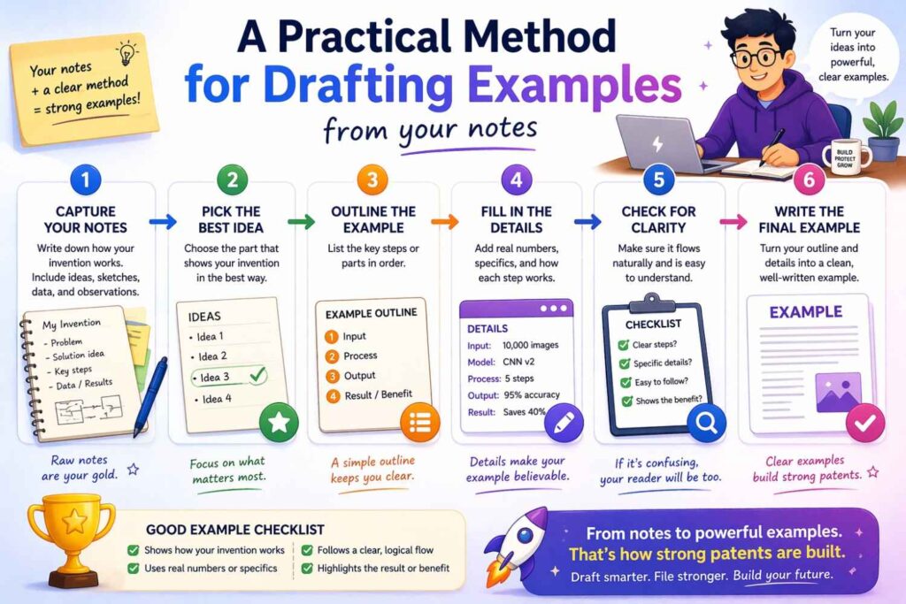 Take one important workflow from the invention. Write it in plain language first, without trying to sound legal or patent-like.