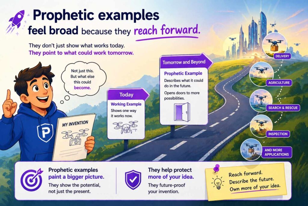 Prophetic examples are useful for a different reason. They help you avoid freezing your patent at a single moment in time.