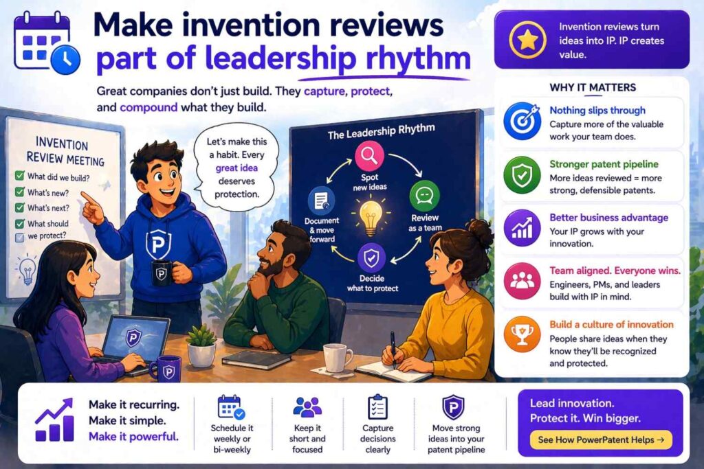 One more thing founders should start doing is discussing invention protection during normal leadership reviews.