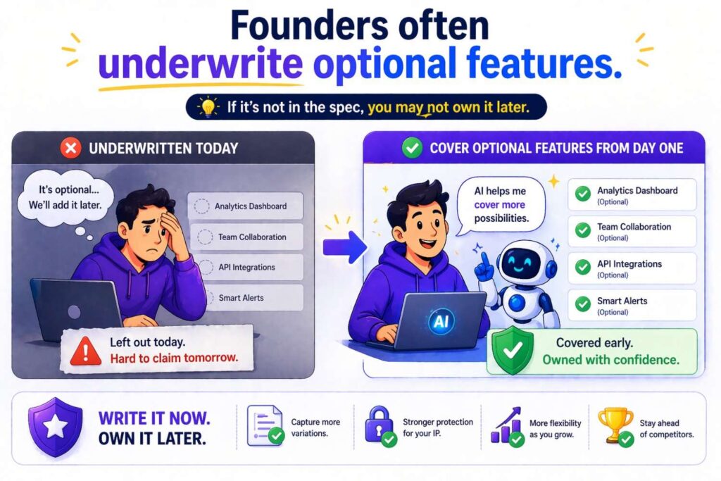 Another very common issue is that founders do not write enough about optional features.