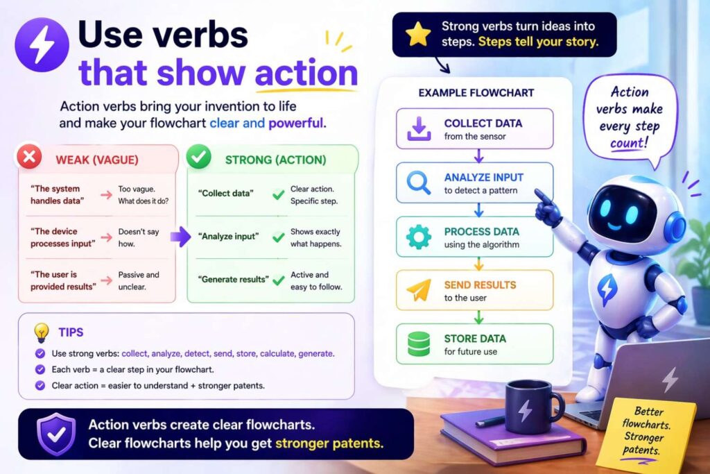 When turning text into flowchart steps, verbs do most of the work.
