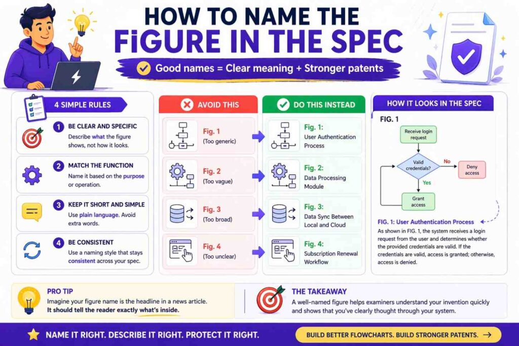 When you add the flowchart to the patent spec, the figure title should be plain and functional.