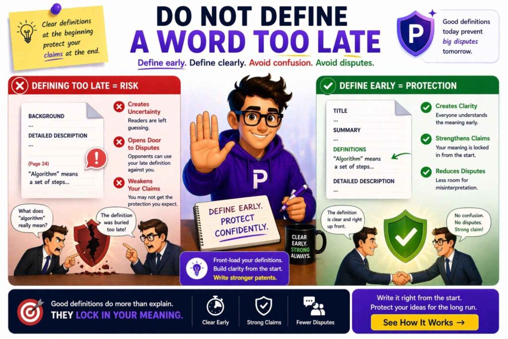 A common mistake is waiting until after the patent draft is almost done to think about definitions.