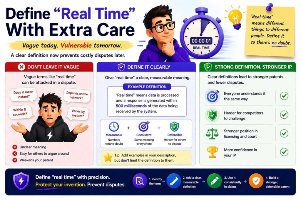 “Real time” can be risky because people may argue over speed.