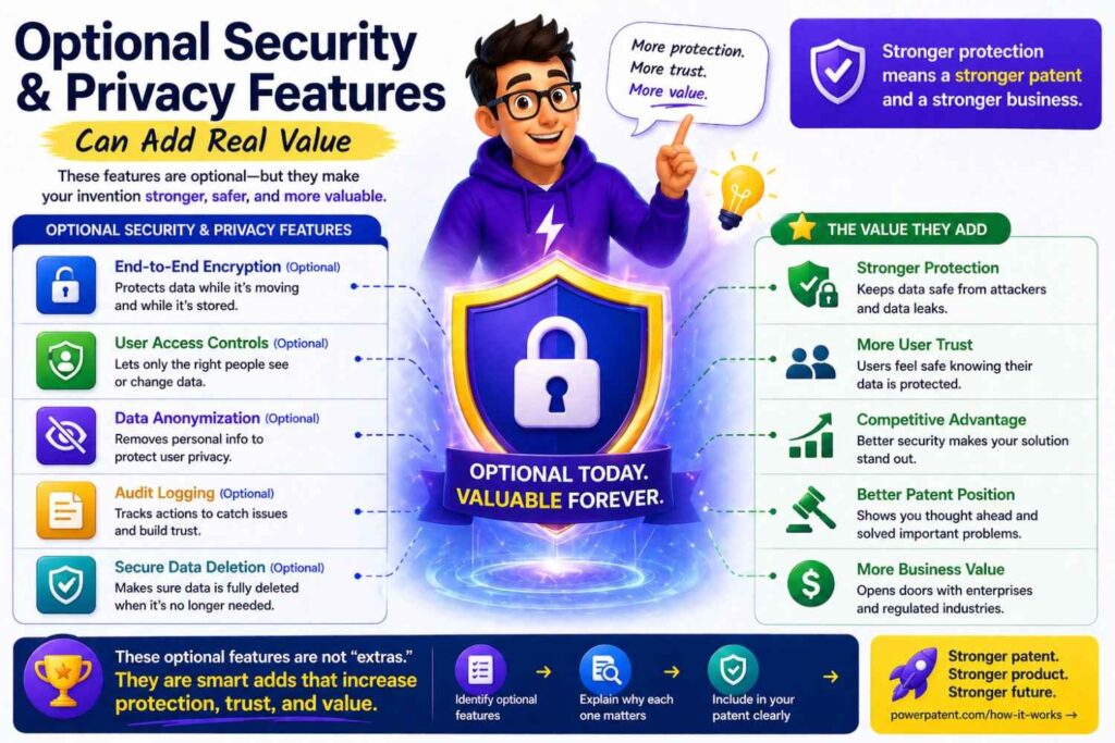 Security and privacy features are often optional, but they can make a patent richer.