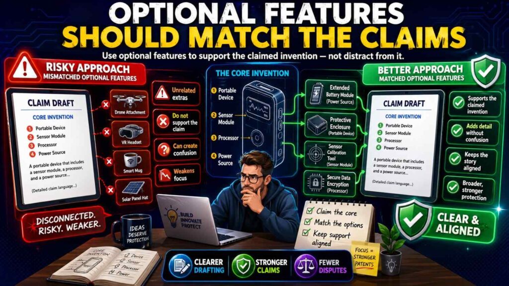 If a later claim adds an optional feature, the detailed description should explain that feature clearly.