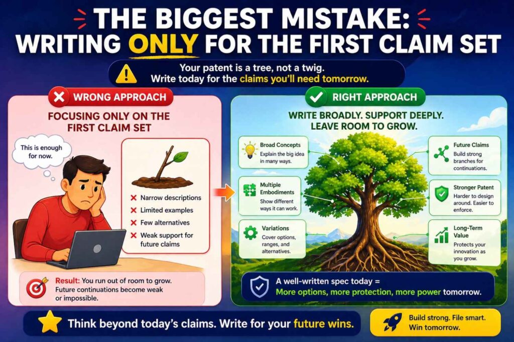 A common mistake is writing the spec around the claims you plan to file today.