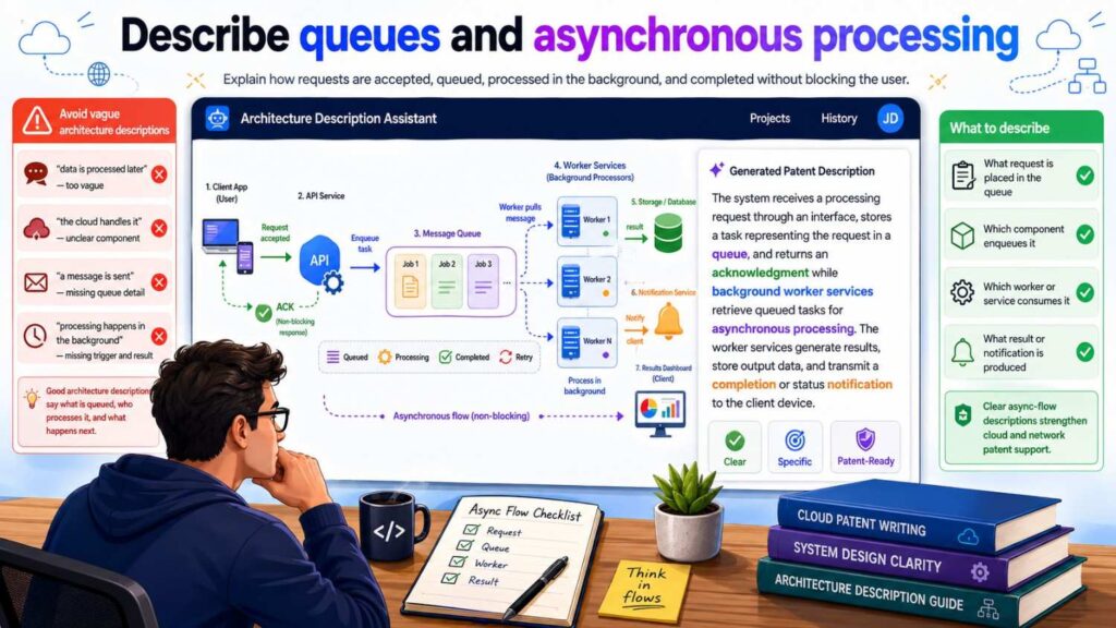 A queue may help handle spikes, retry failed tasks, process long jobs, or decouple services.