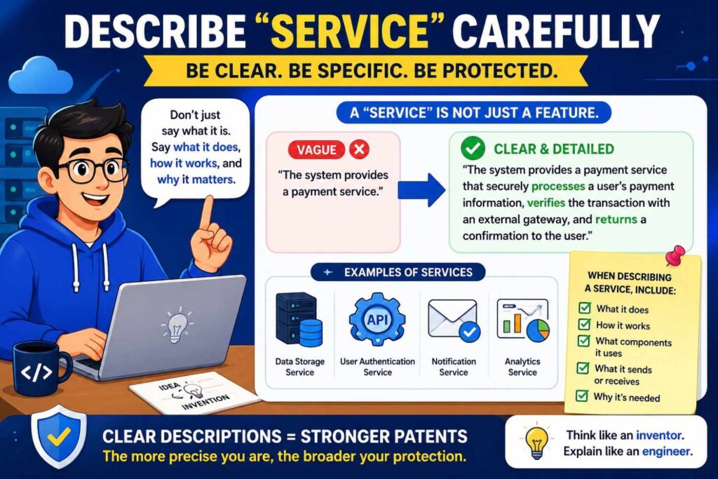 A service may be software, hardware, cloud-managed, third-party, internal, or distributed.