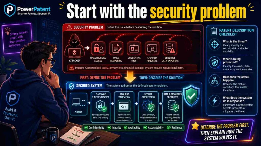Before describing a security feature, explain the problem it solves.
