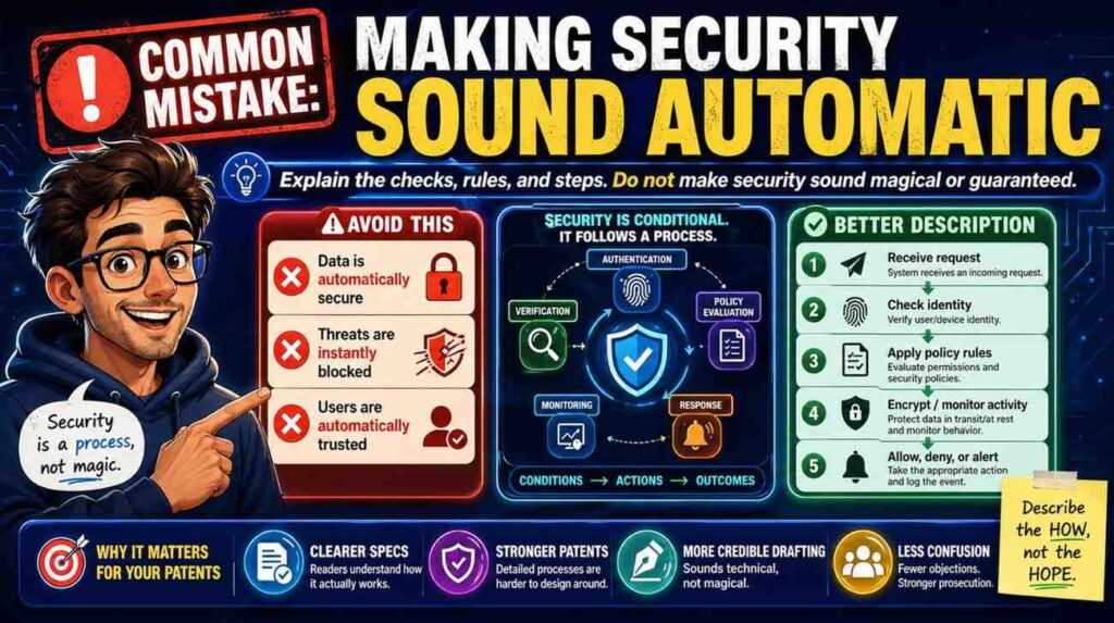 Do not say the system “secures” data without explaining how.
