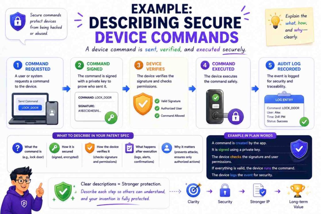“The device receives secure commands from the server.”