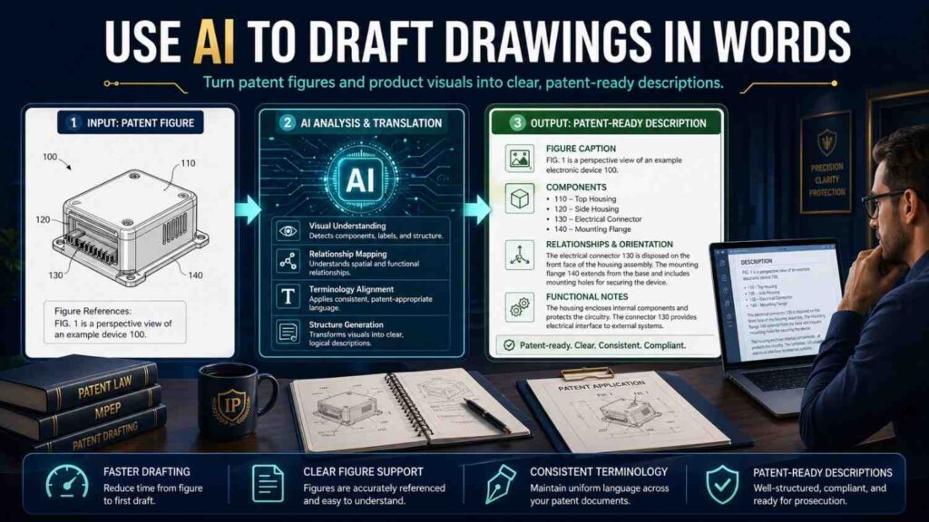 AI cannot always create formal patent drawings, but it can describe what drawings should show.