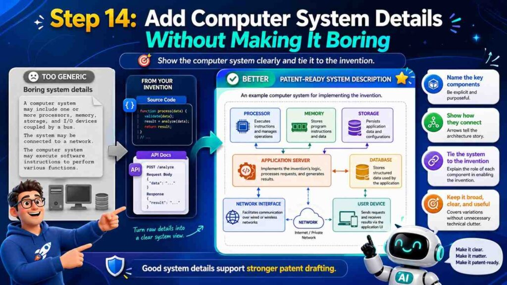Software patent specs often include computer system details. This part can get dull fast, but it still matters.