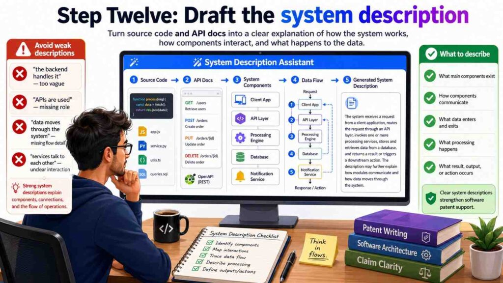 The system description explains the parts of the system and how they work together.