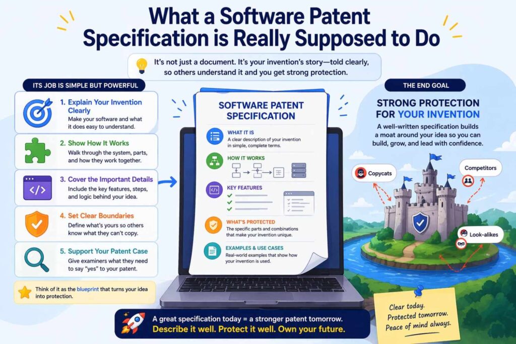 Many teams think a patent specification is just a long description of the product.