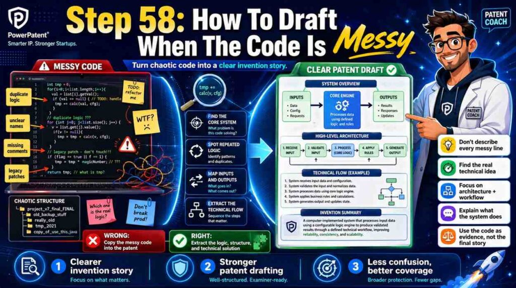 The patent spec does not need to mirror the mess.