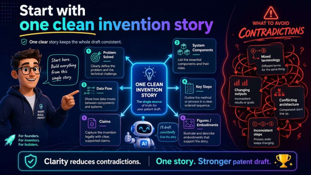 Before you draft anything, write the invention story in plain words.