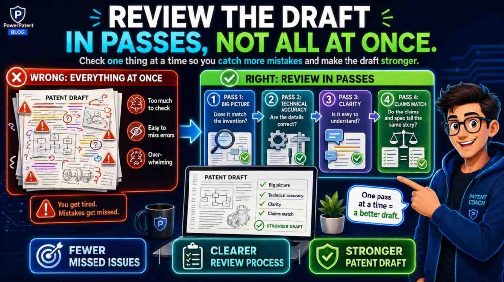 Patent drafts are dense. Your brain will miss things.