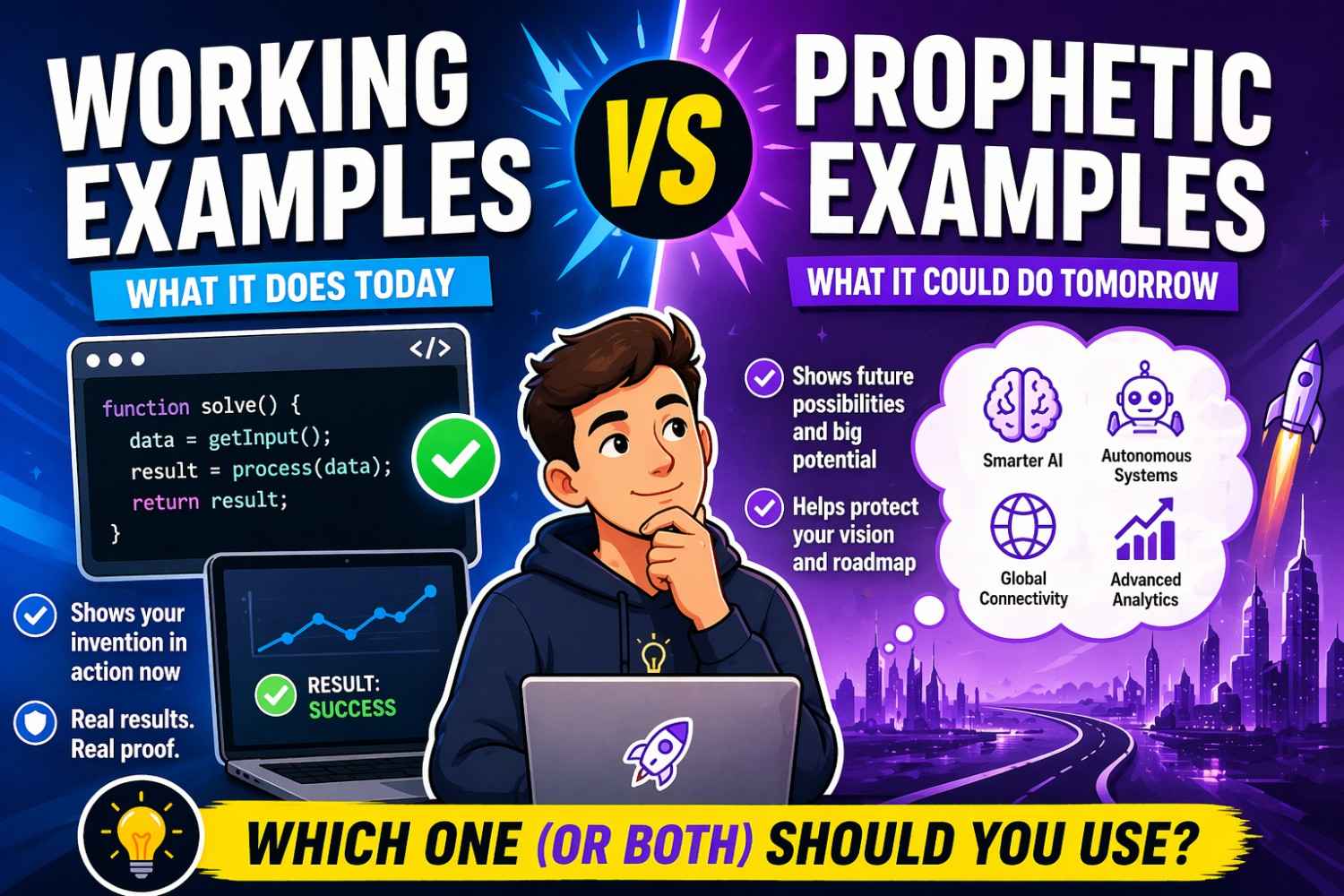 Learn the difference between working and prophetic examples in a patent and how to use each one to better support your invention.