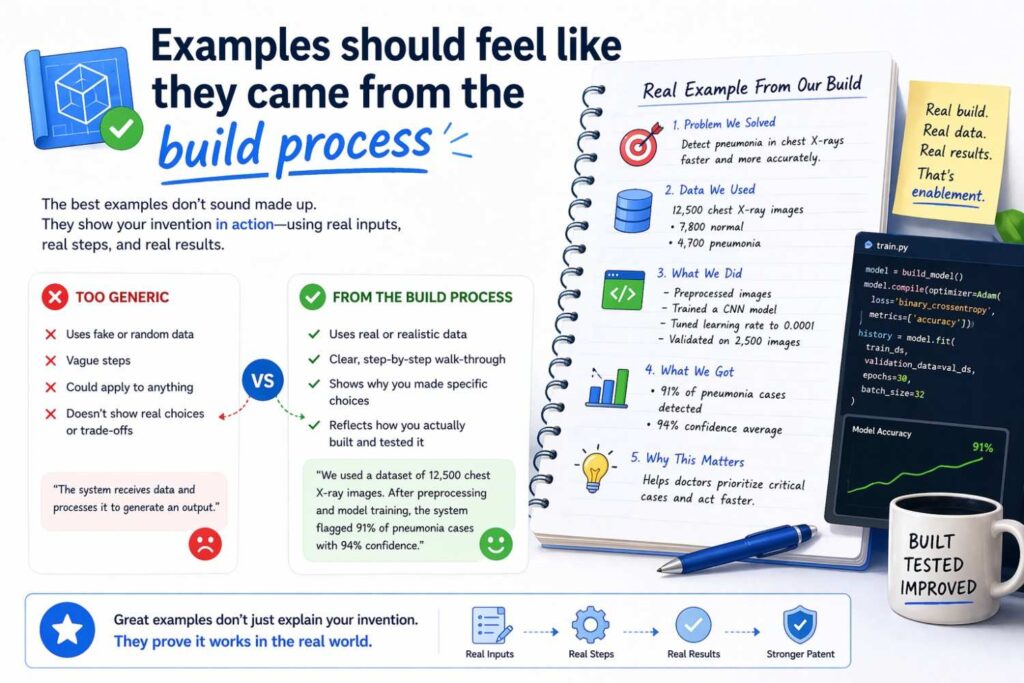 One of the best ways to write strong examples is to mine your real engineering work.
